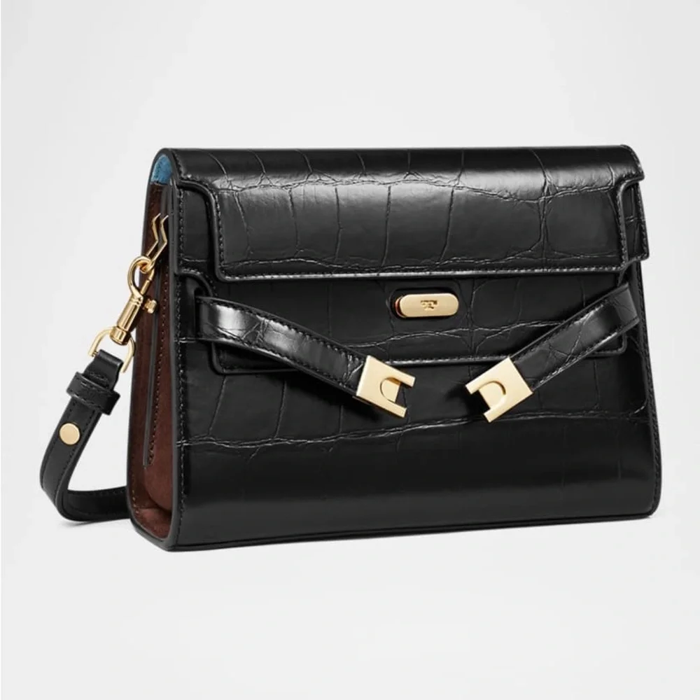 Tory Burch Lee Radziwill Shoulder Bag in Black Croc-Embossed Leather - Picture 4 of 16